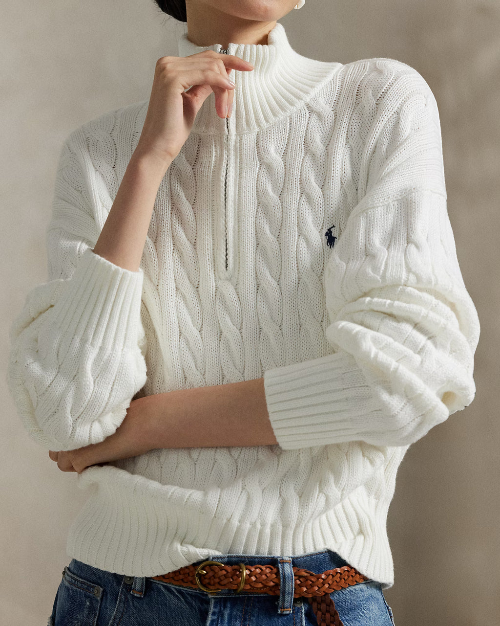 RL Cable-Knit Cotton Quarter-Zip Jumper