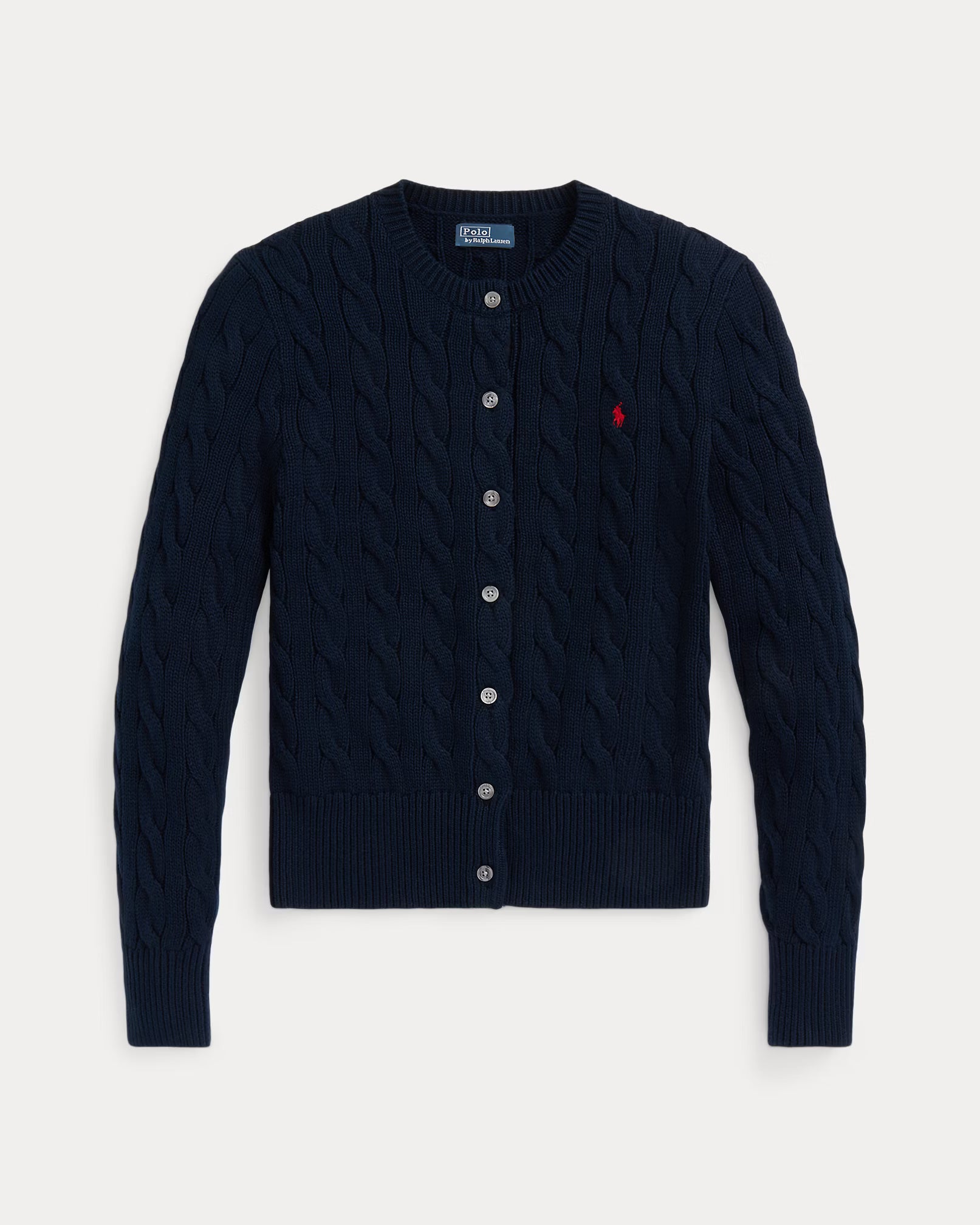 Cable-Knit Cotton Crewneck Cardigan