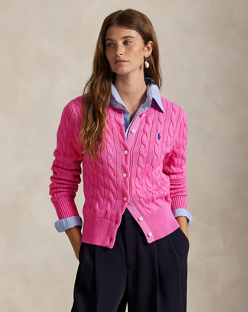 Cable-Knit Cotton Crewneck Cardigan