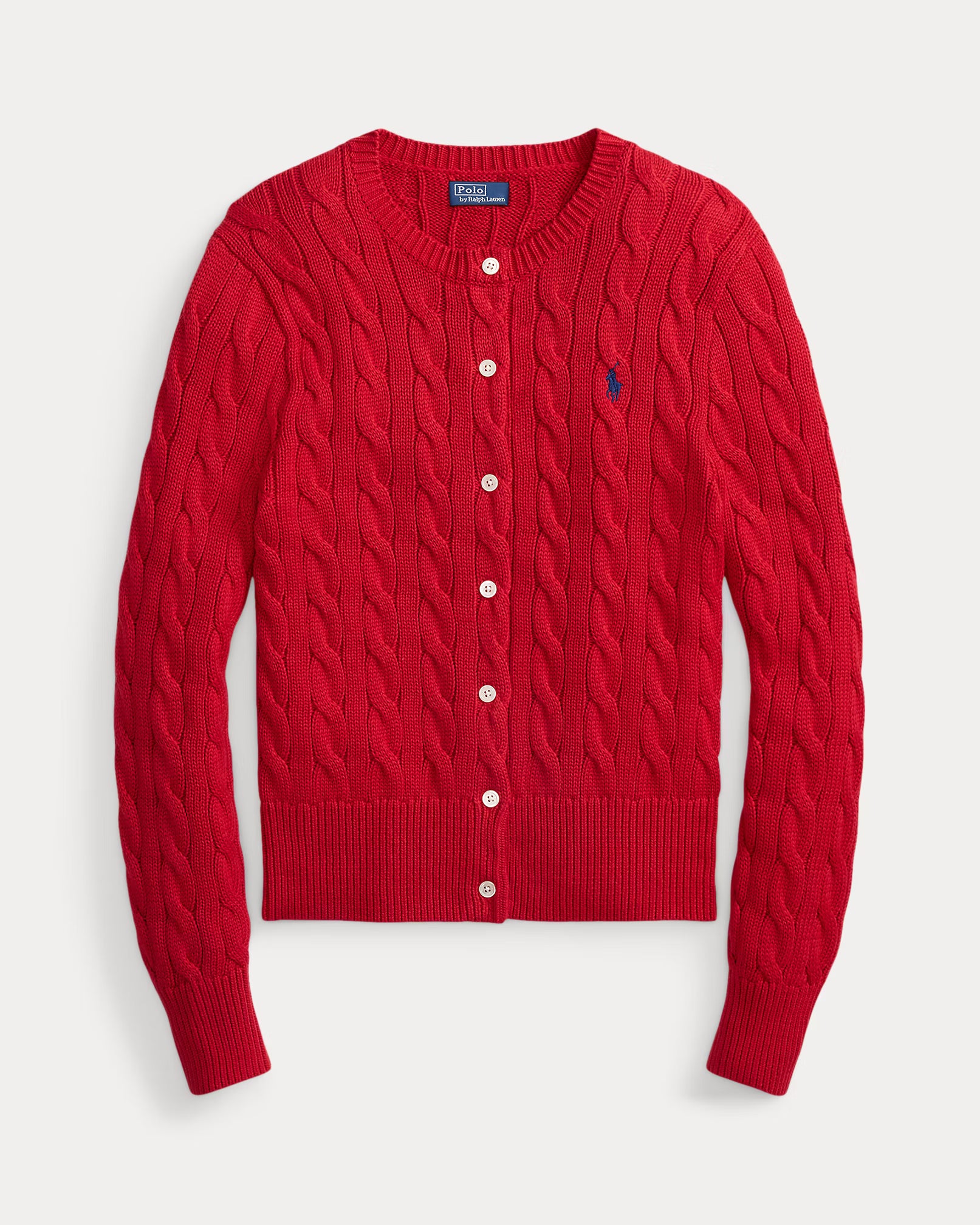 Cable-Knit Cotton Crewneck Cardigan