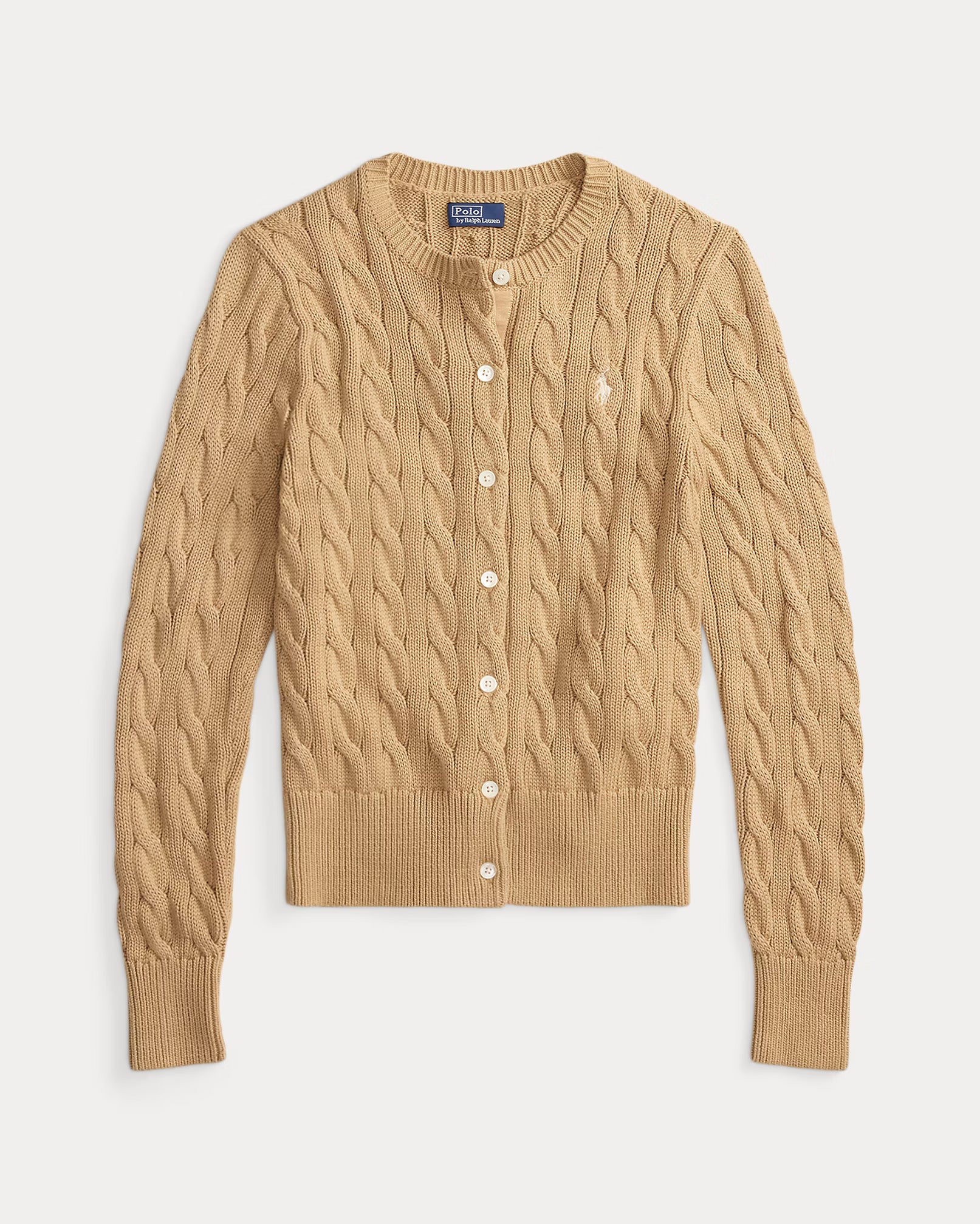Cable-Knit Cotton Crewneck Cardigan