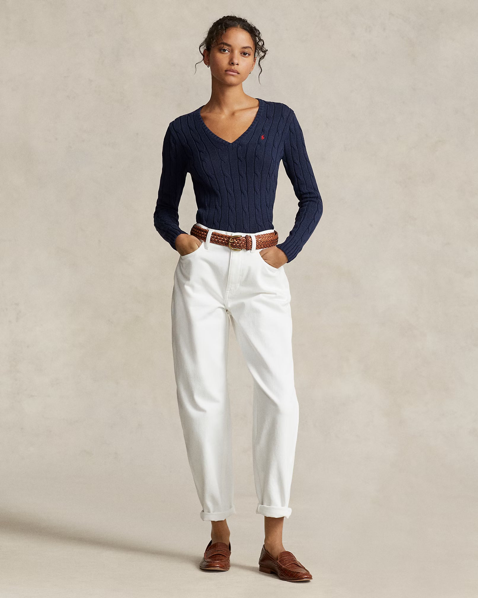 Cable-Knit Cotton V-Neck Jumper