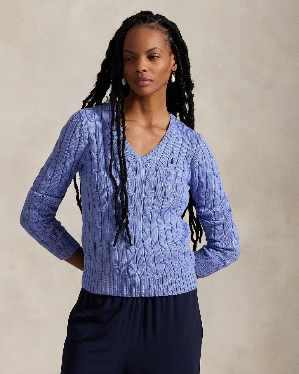 Cable-Knit Cotton V-Neck Jumper