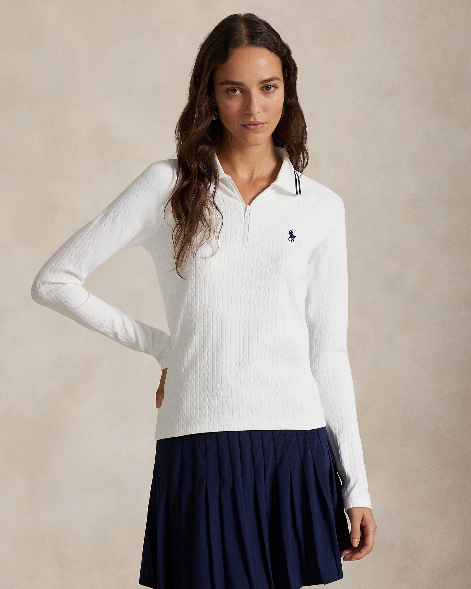 Cable Quarter-Zip Long-Sleeve Polo