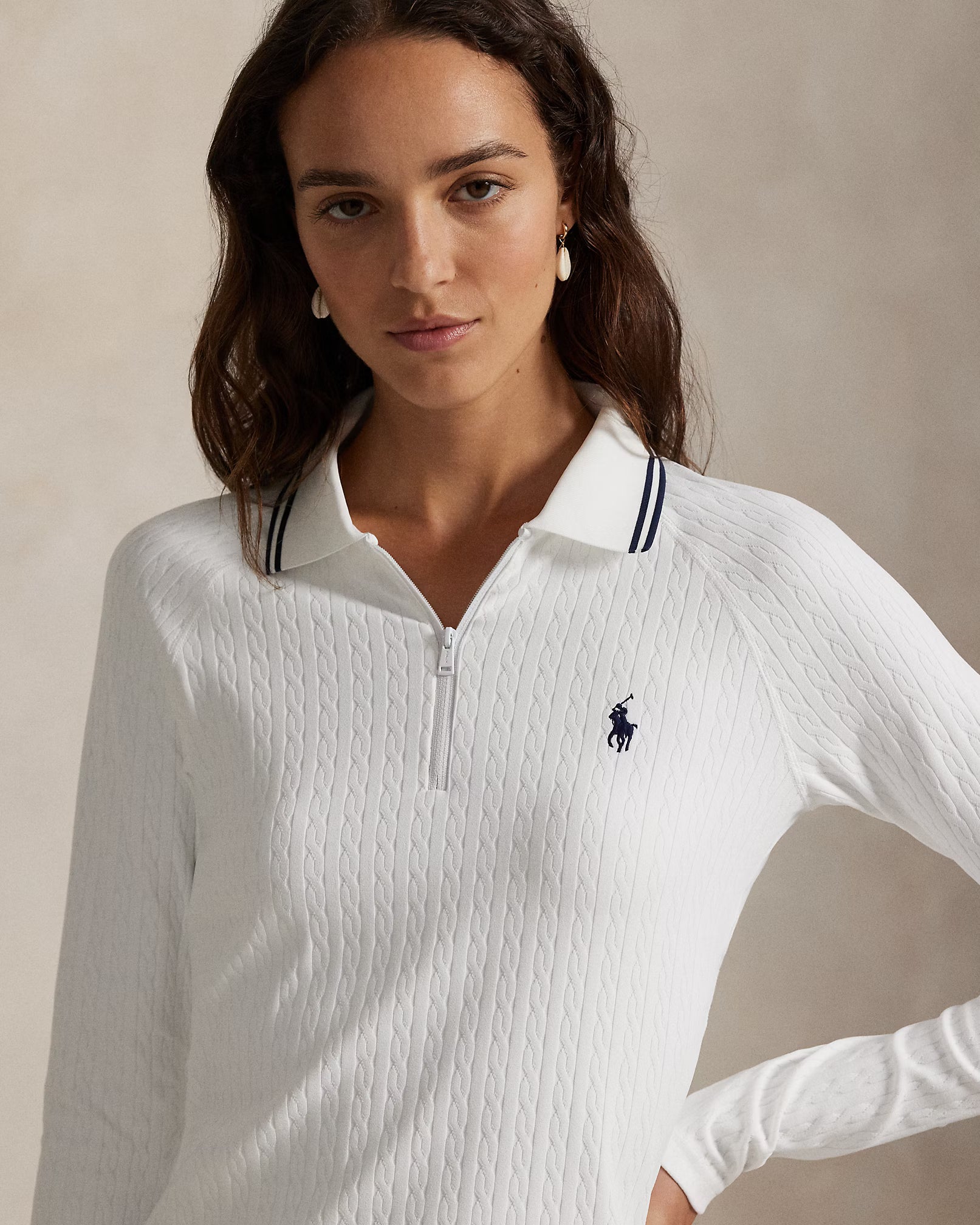 Cable Quarter-Zip Long-Sleeve Polo